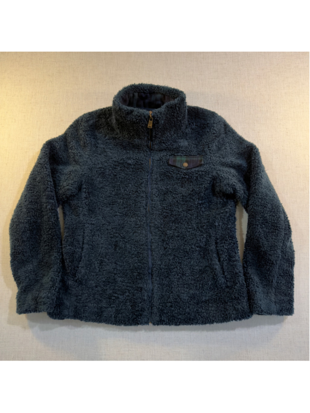 Pendleton Women’s S Sherpa Fleece Jacket Plaid Trim Blue Green